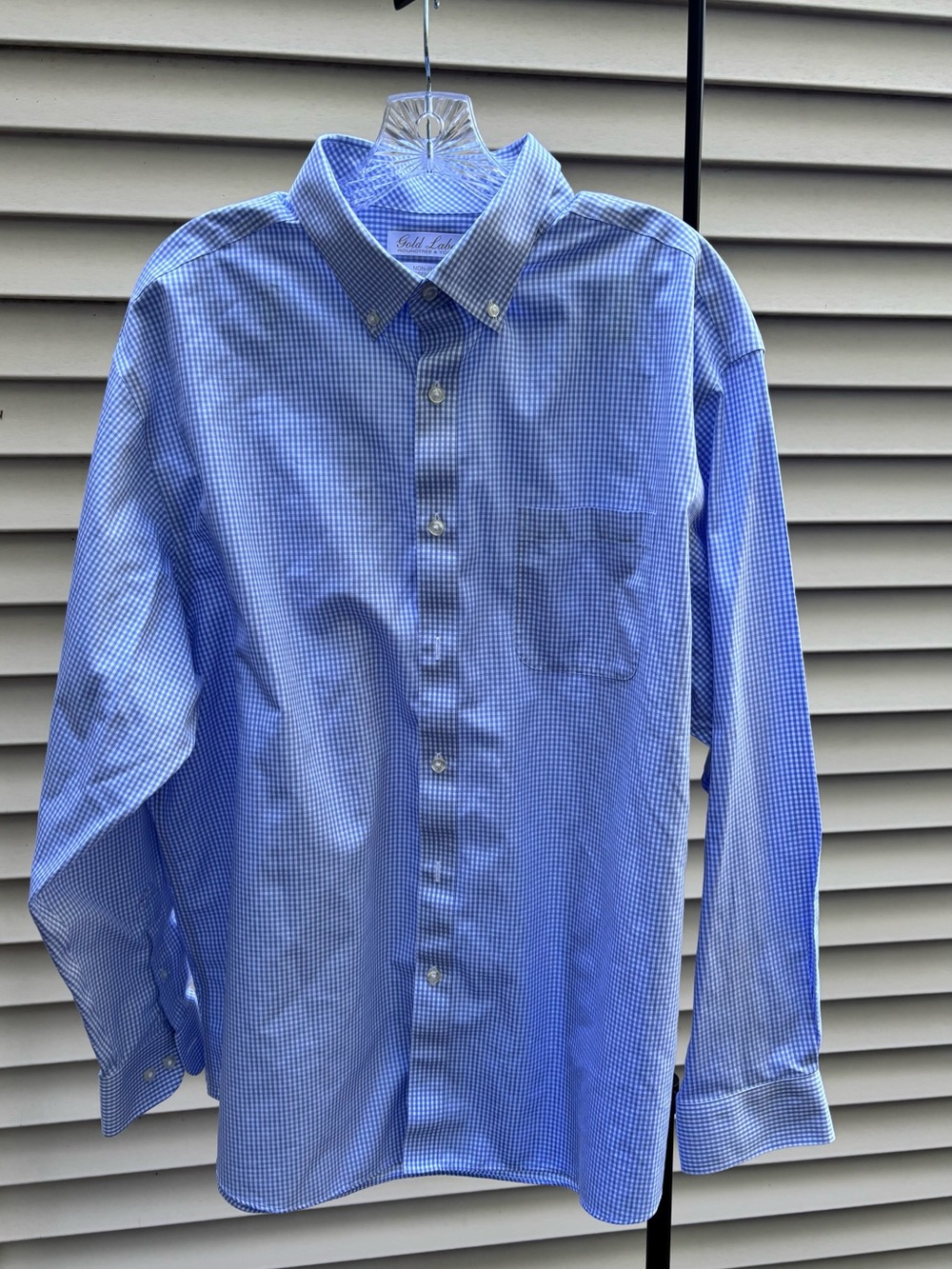 Gold Label Roundtree & Yorke Blue Gingham Button-Down Dress Shirt Sz XL